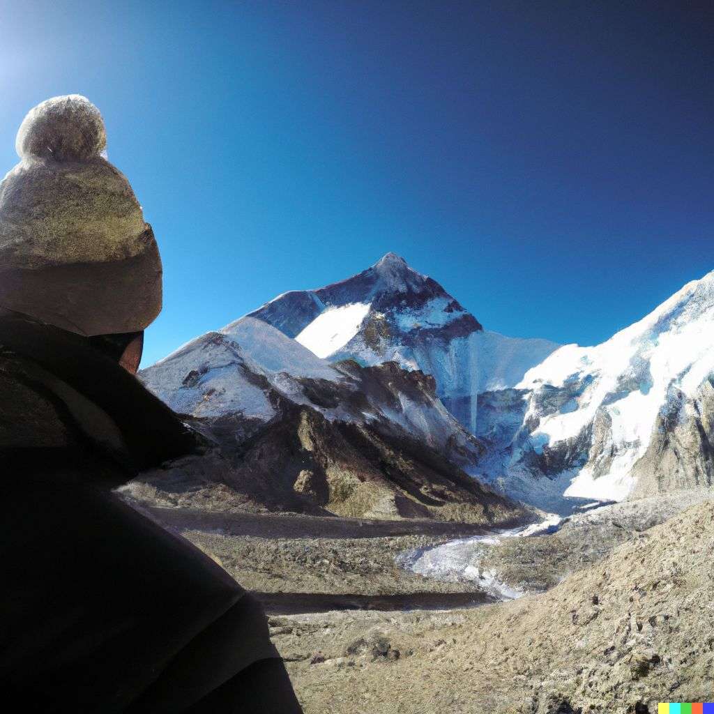 someone gazing at Mount Everest, photograph taken on a GoPro